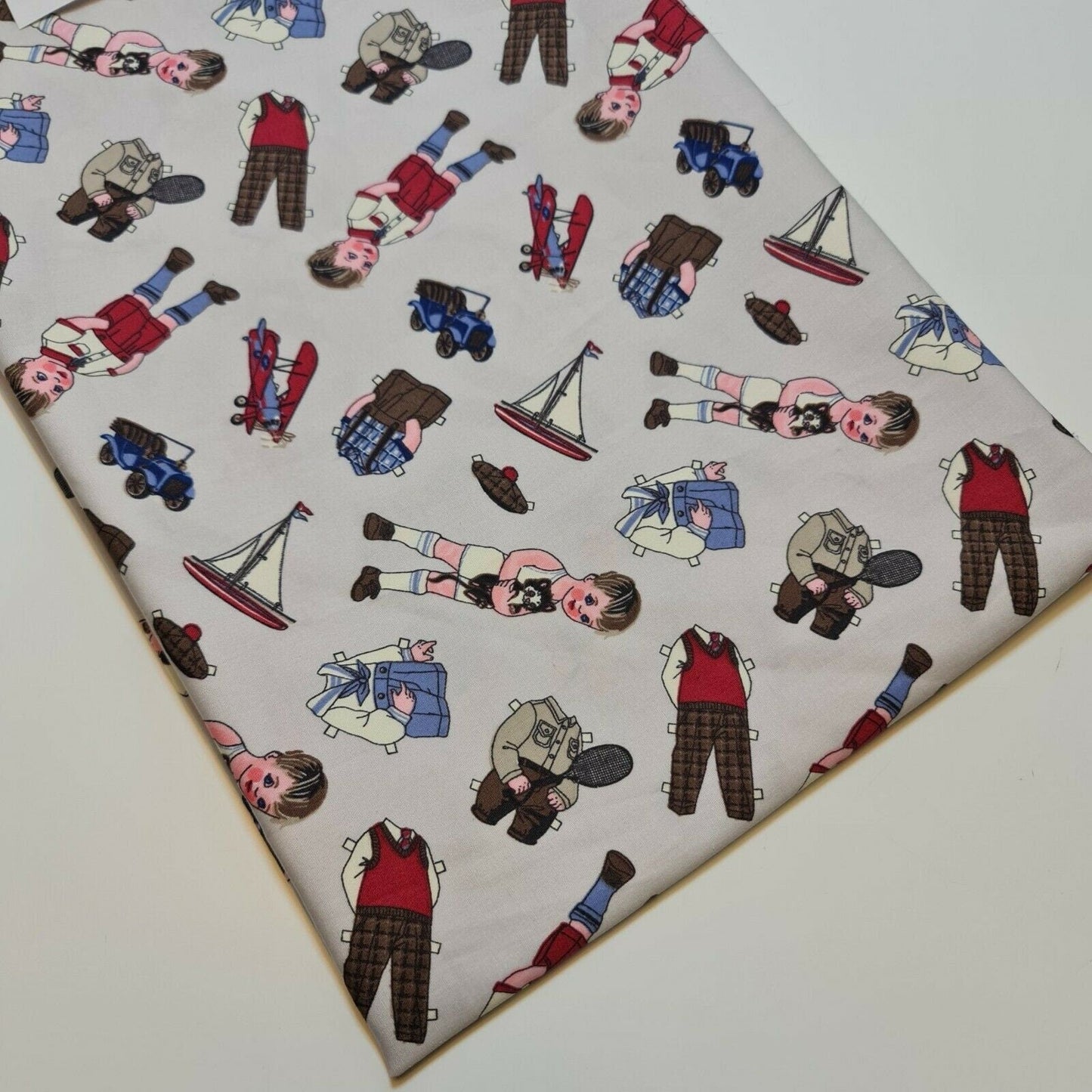 100% Cotton Silver Boat Print Fabric – Kids Nautical Sailor Craft & Dress Material 58" Wide, Sold by the Metre - Textile Station