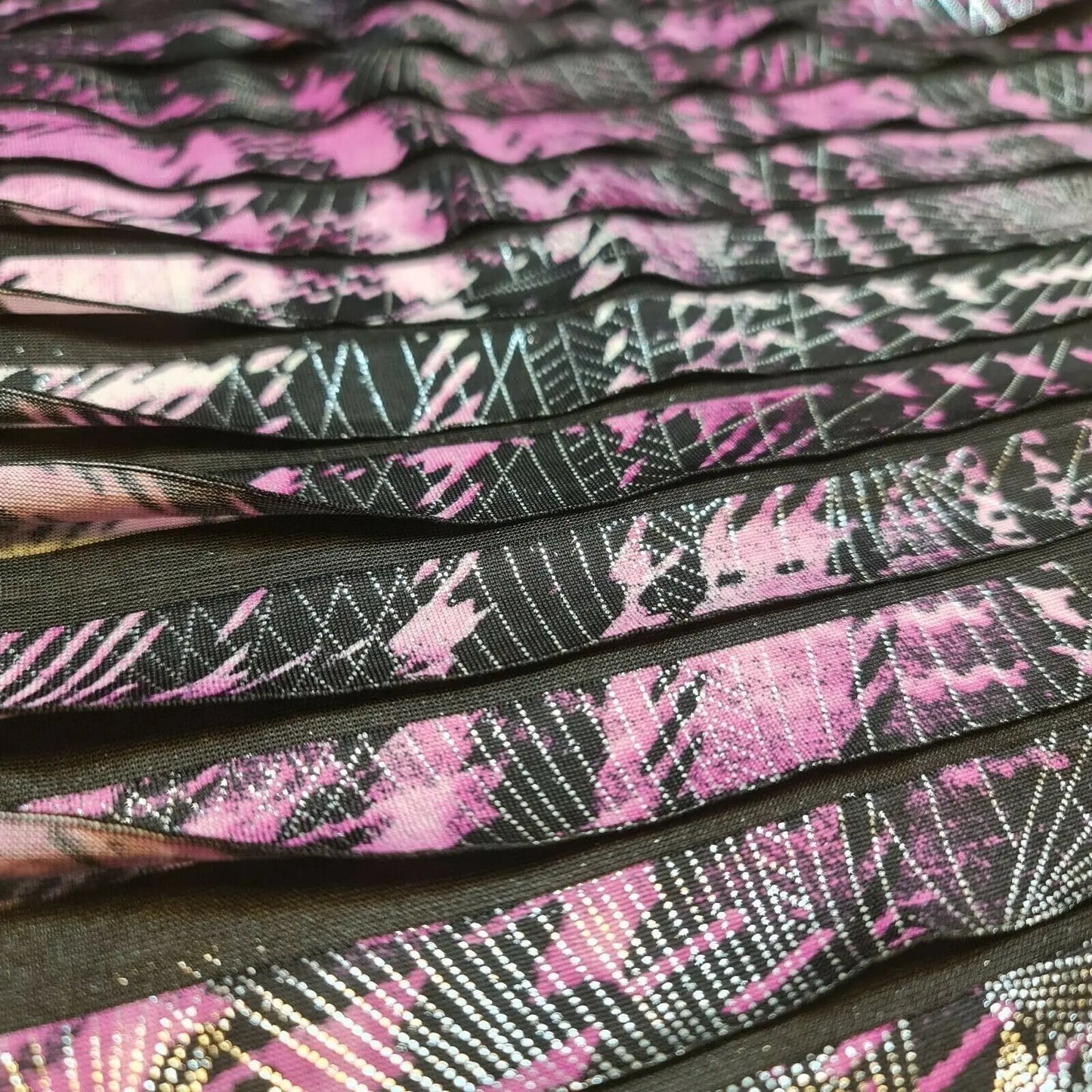 Rara Ruffle Frill Metallic Print Fabric | 58" (147cm) Wide Boho Elastane Dance & Dress Material β Sold by the Metre