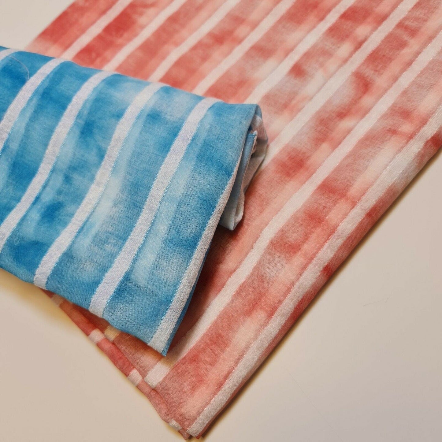 Polycotton Tie Dye White Velour Stripe Fabric – 58" Wide Boho Dress & Craft Material by the Metre