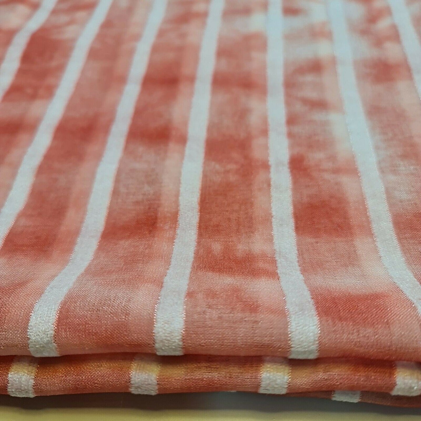 Polycotton Tie Dye White Velour Stripe Fabric – 58" Wide Boho Dress & Craft Material by the Metre