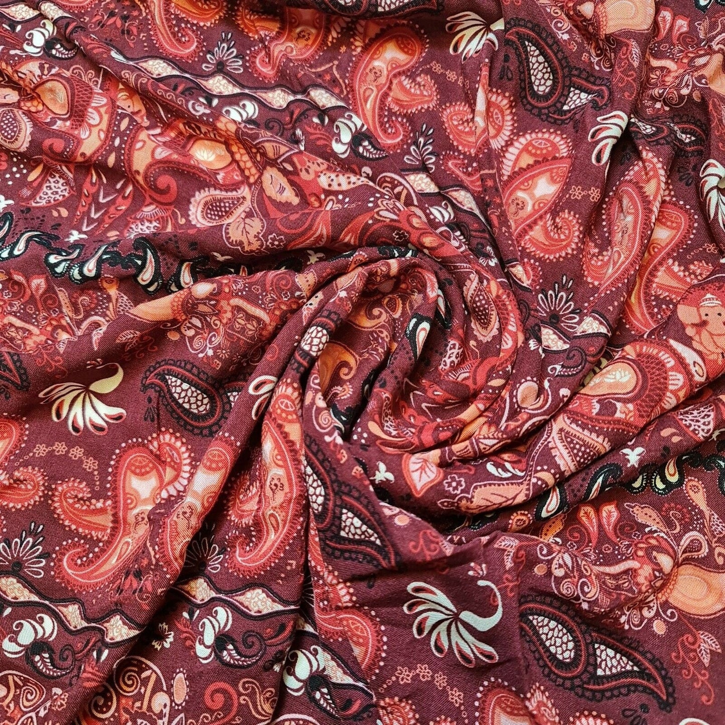 Soft Poly Viscose Floral & Paisley Print Fabric – Dress & Craft Material 58" Wide