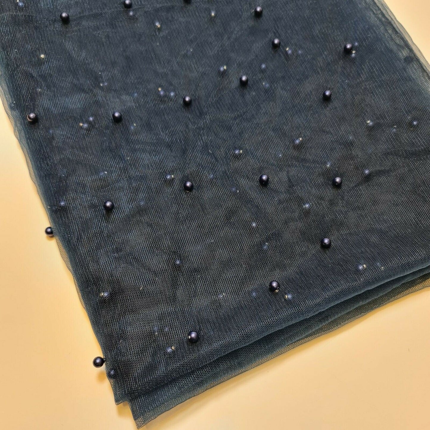 Tulle Beaded Pearl Lace Net Fabric – 58" Wide for Bridal Veils, Wedding Backdrops & Décor