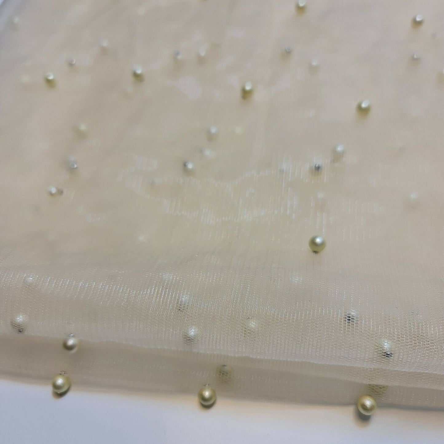 Tulle Beaded Pearl Lace Net Fabric – 58" Wide for Bridal Veils, Wedding Backdrops & Décor