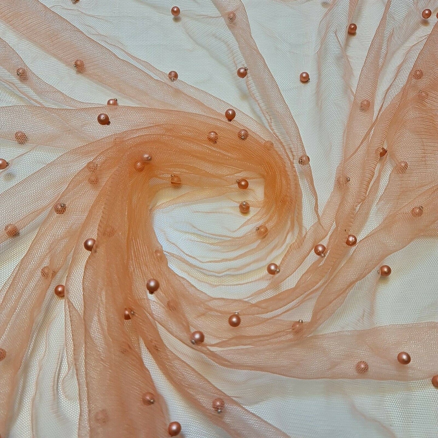 Tulle Beaded Pearl Lace Net Fabric – 58" Wide for Bridal Veils, Wedding Backdrops & Décor