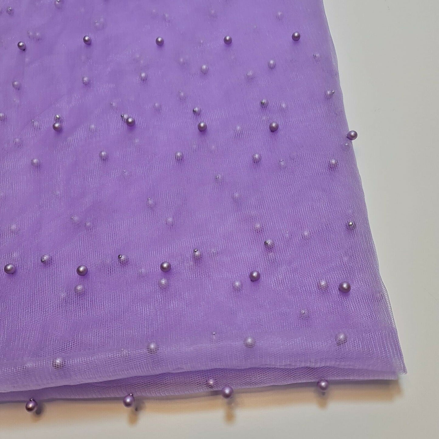 Tulle Beaded Pearl Lace Net Fabric – 58" Wide for Bridal Veils, Wedding Backdrops & Décor