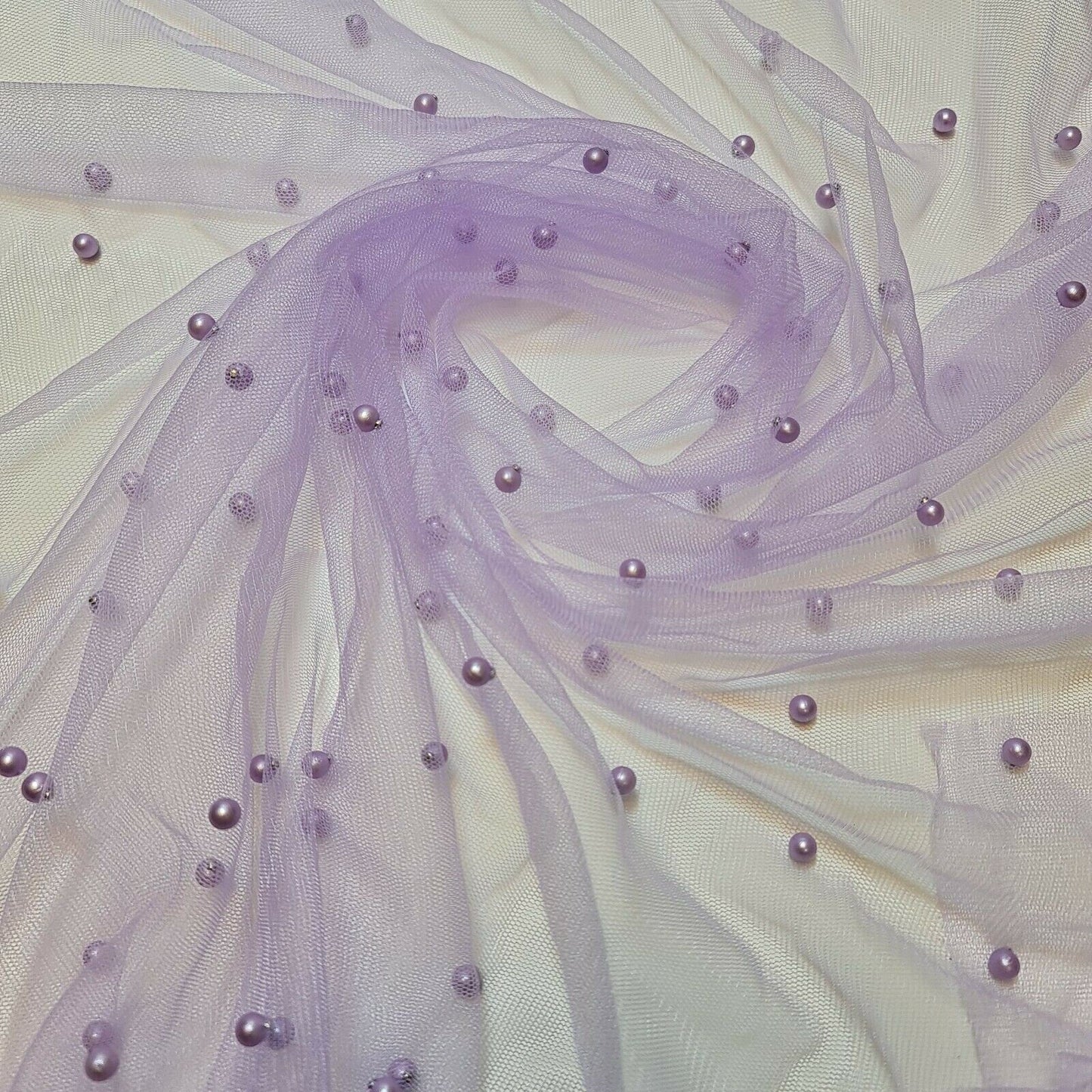 Tulle Beaded Pearl Lace Net Fabric – 58" Wide for Bridal Veils, Wedding Backdrops & Décor