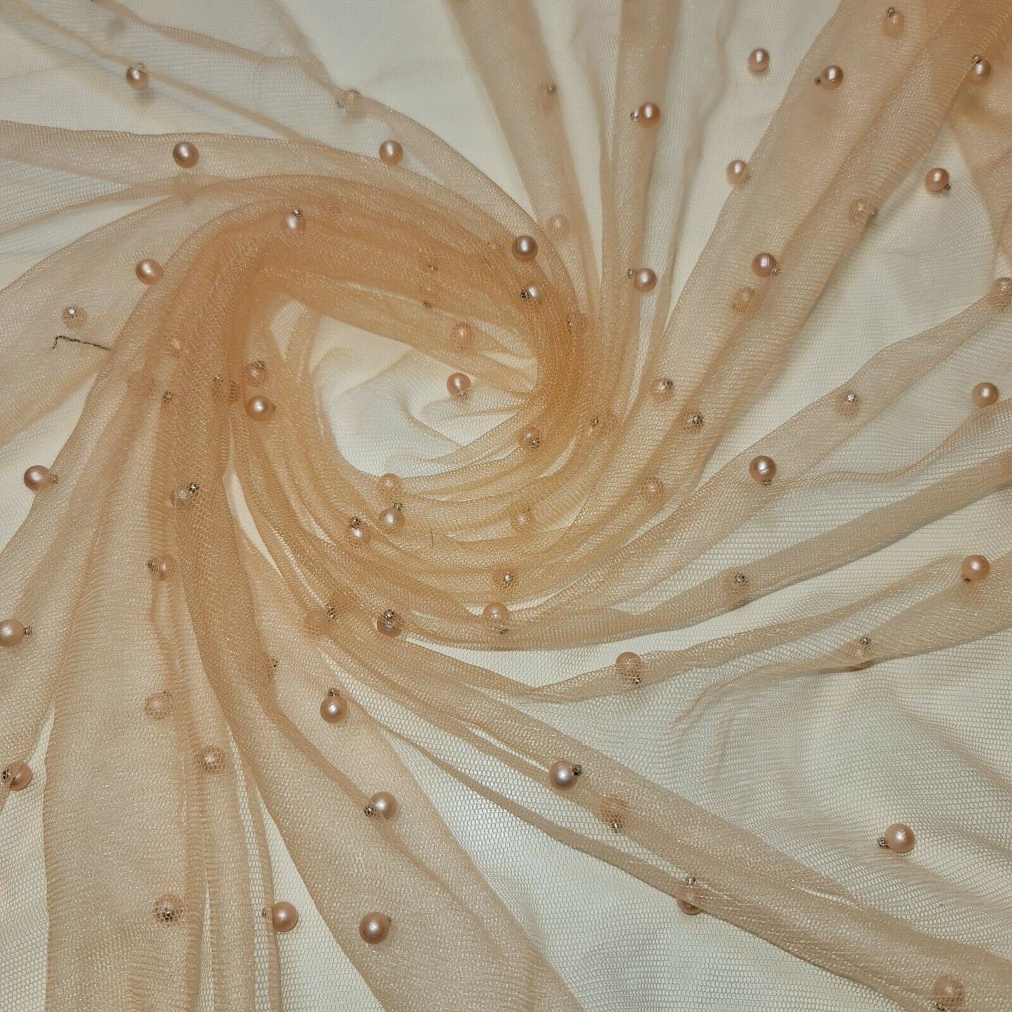 Tulle Beaded Pearl Lace Net Fabric – 58" Wide for Bridal Veils, Wedding Backdrops & Décor