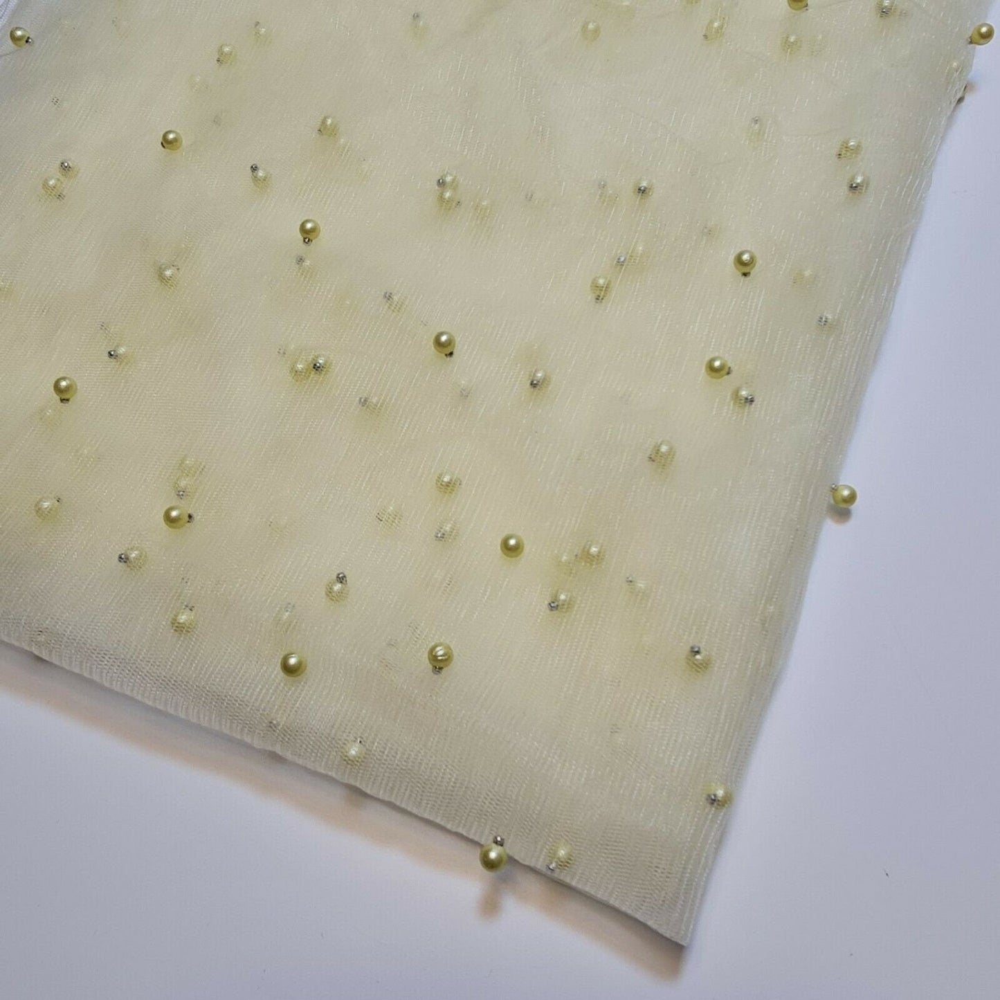 Tulle Beaded Pearl Lace Net Fabric – 58" Wide for Bridal Veils, Wedding Backdrops & Décor