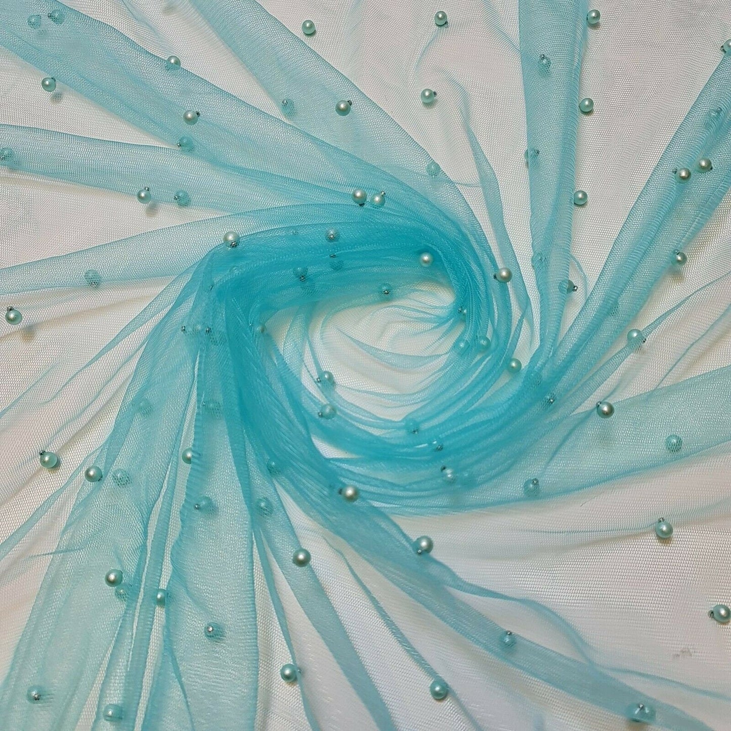 Tulle Beaded Pearl Lace Net Fabric – 58" Wide for Bridal Veils, Wedding Backdrops & Décor