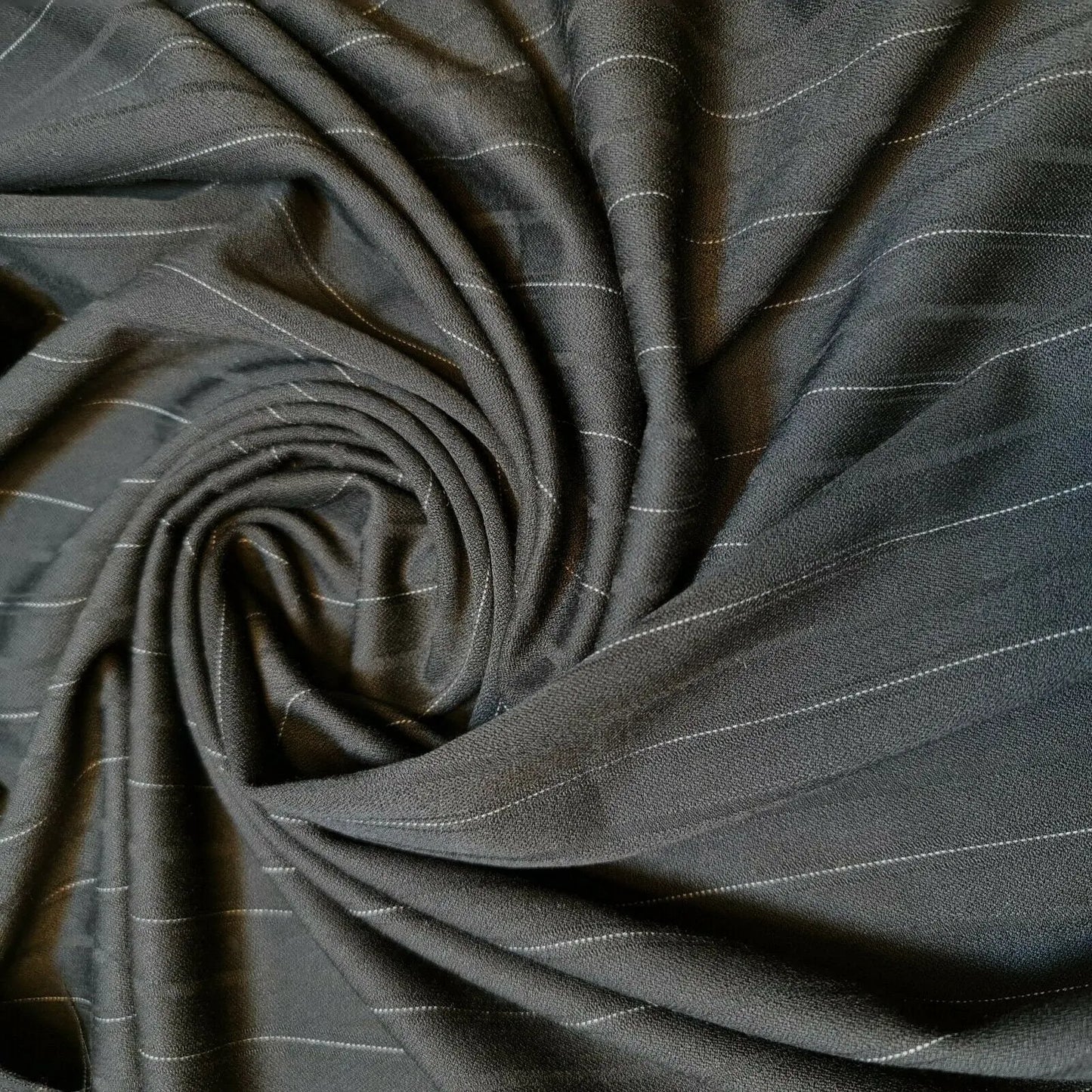 Pinstripe Black Viscose Fabric | 58" (147cm) Wide Plain Dressmaking, Craft & Suiting Material β Sold by the Metre