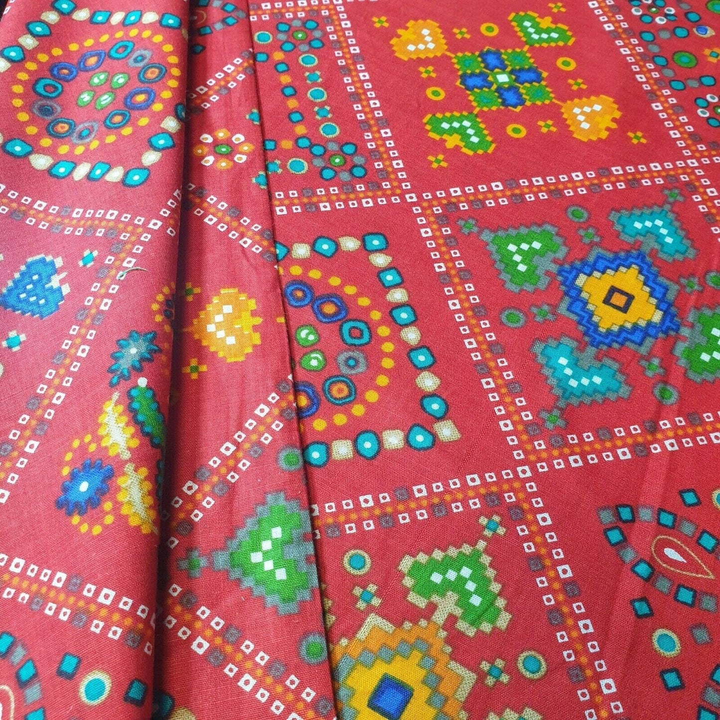 100% Cotton Rajasthani Ethnic Print Fabric – Suzani, Rangoli & Boho Banjara Designs, 44" Wide for Dressmaking & Crafts