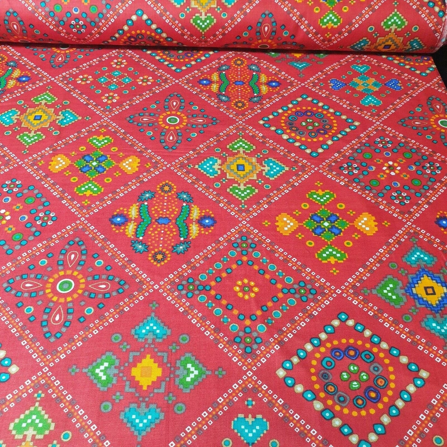 100% Cotton Rajasthani Ethnic Print Fabric – Suzani, Rangoli & Boho Banjara Designs, 44" Wide for Dressmaking & Crafts