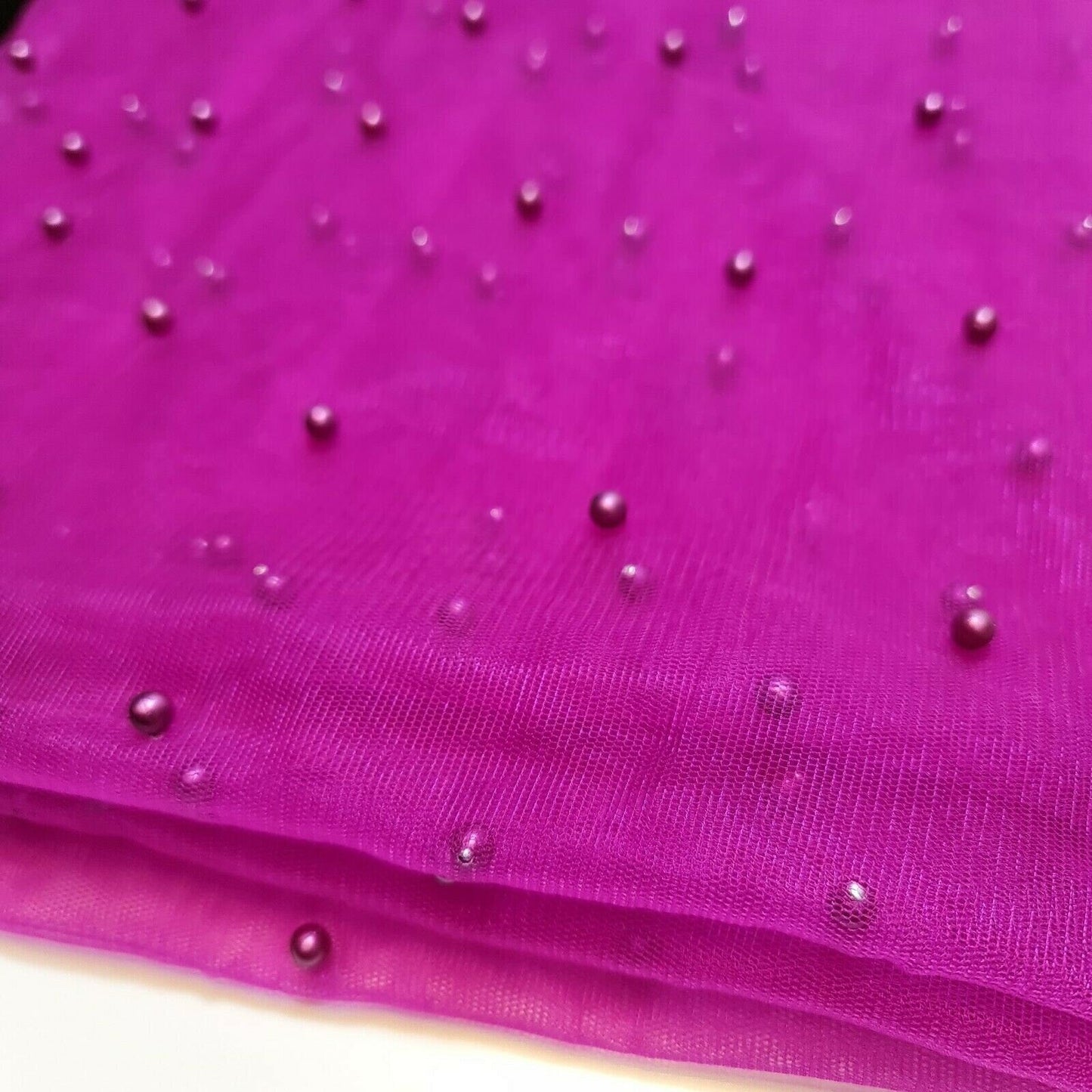 Tulle Beaded Pearl Lace Net Fabric – 58" Wide for Bridal Veils, Wedding Backdrops & Décor