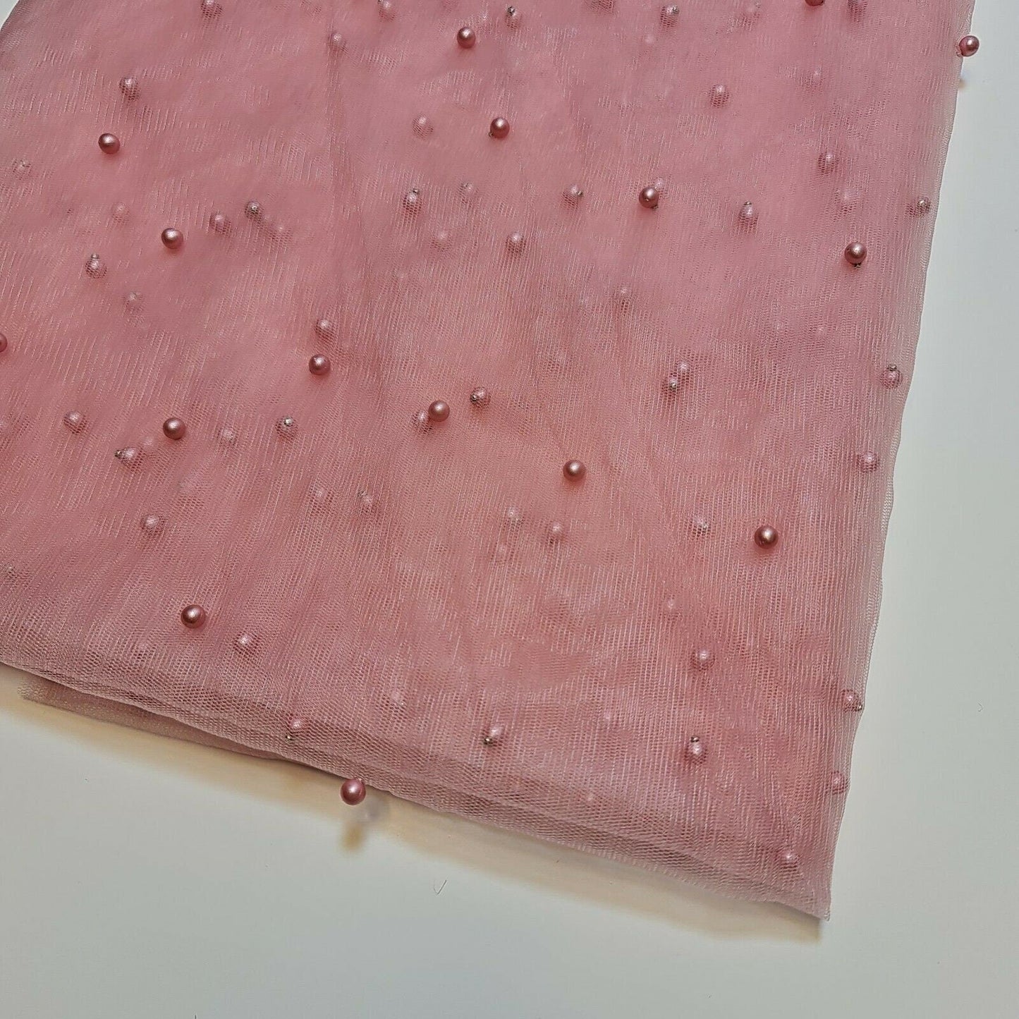 Tulle Beaded Pearl Lace Net Fabric – 58" Wide for Bridal Veils, Wedding Backdrops & Décor