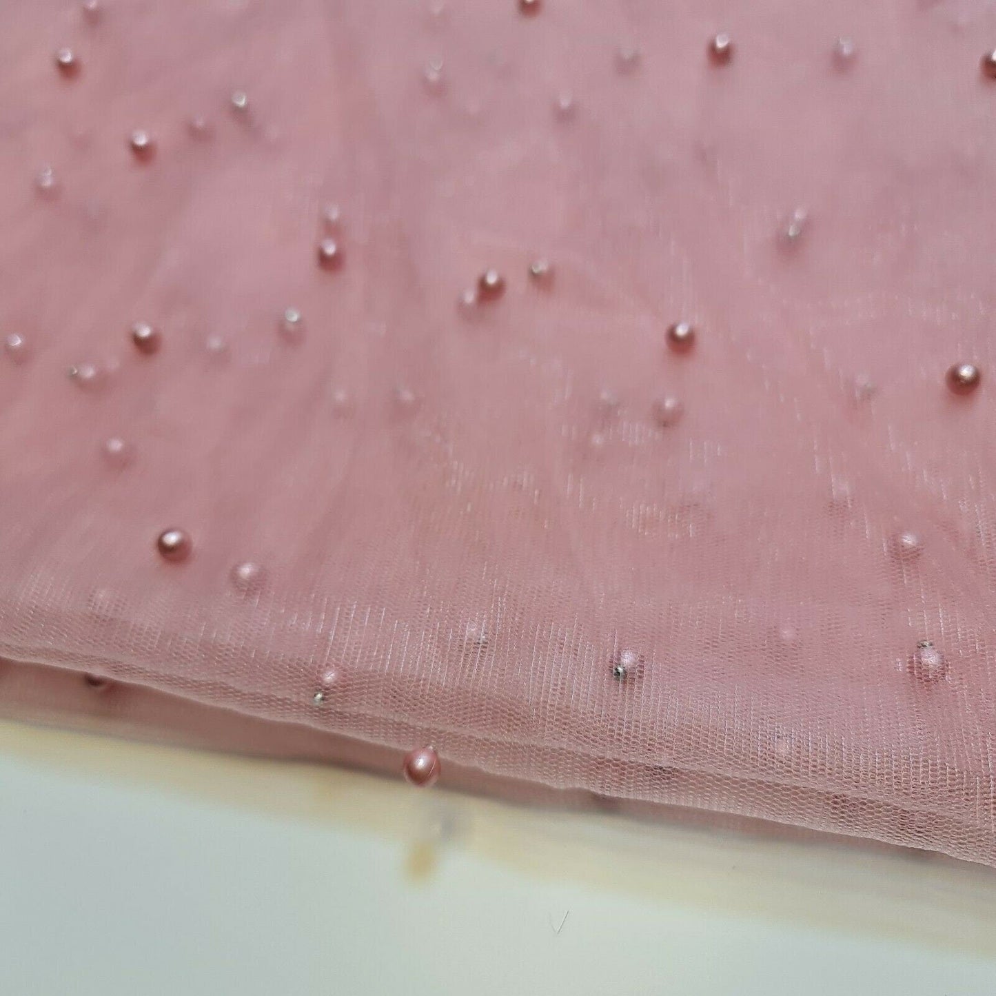 Tulle Beaded Pearl Lace Net Fabric – 58" Wide for Bridal Veils, Wedding Backdrops & Décor