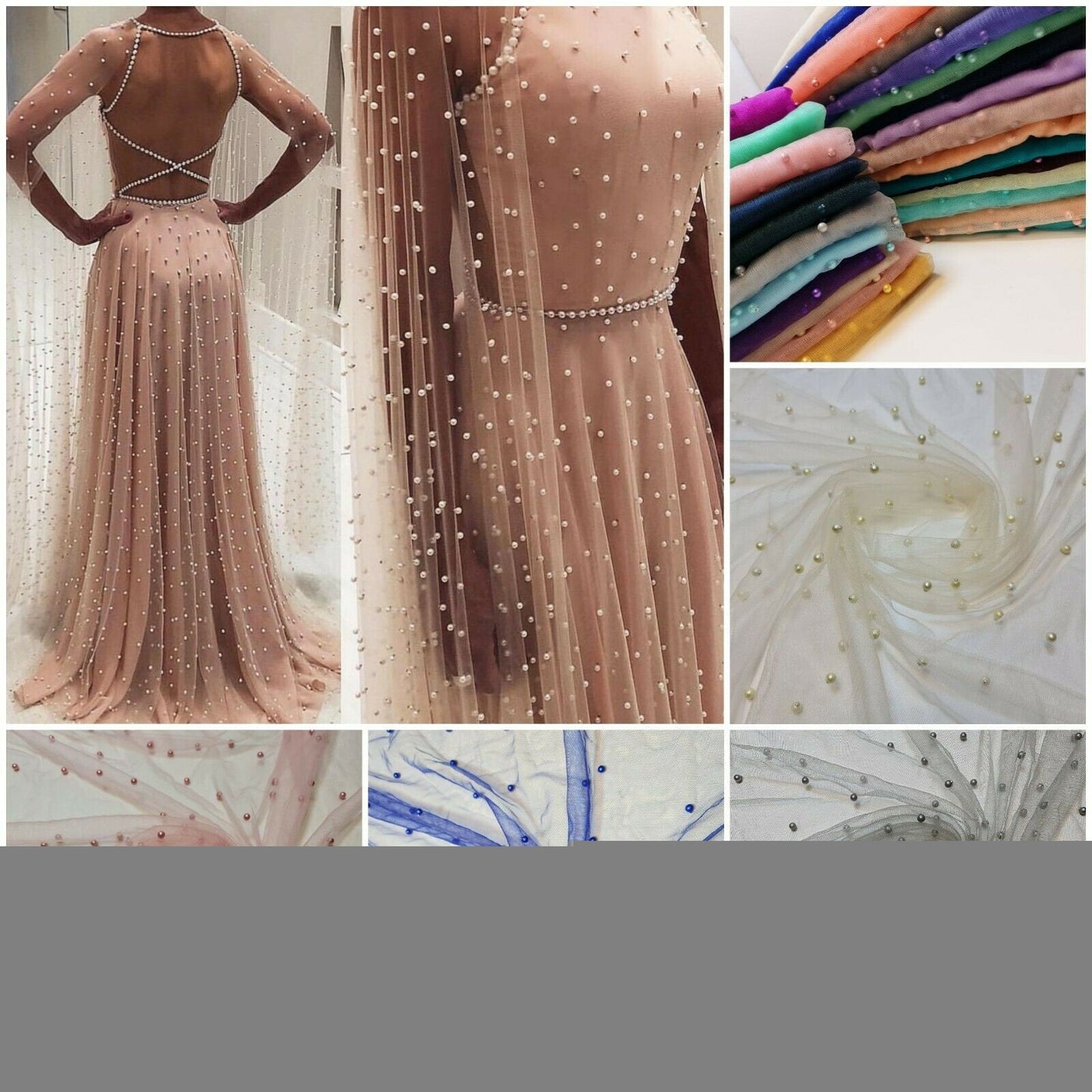 Tulle Beaded Pearl Lace Net Fabric – 58" Wide for Bridal Veils, Wedding Backdrops & Décor