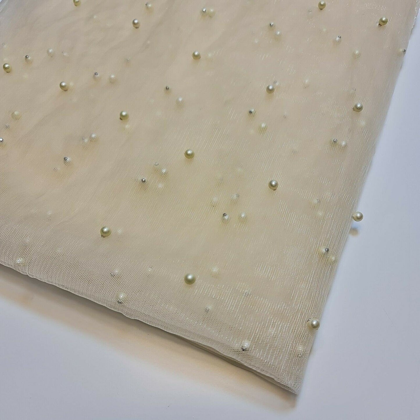 Tulle Beaded Pearl Lace Net Fabric – 58" Wide for Bridal Veils, Wedding Backdrops & Décor