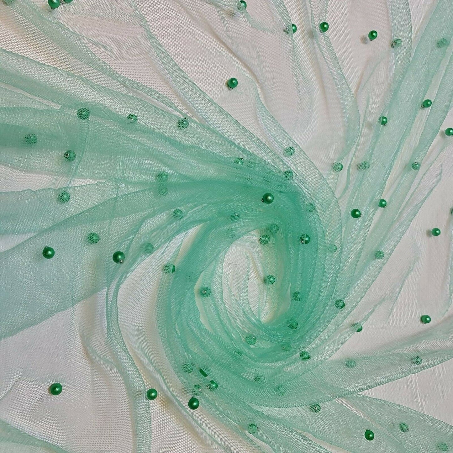 Tulle Beaded Pearl Lace Net Fabric – 58" Wide for Bridal Veils, Wedding Backdrops & Décor