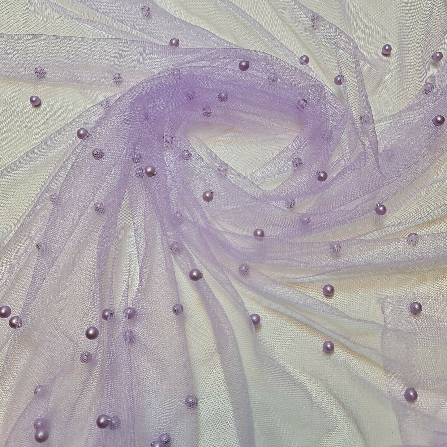 Tulle Beaded Pearl Lace Net Fabric – 58" Wide for Bridal Veils, Wedding Backdrops & Décor