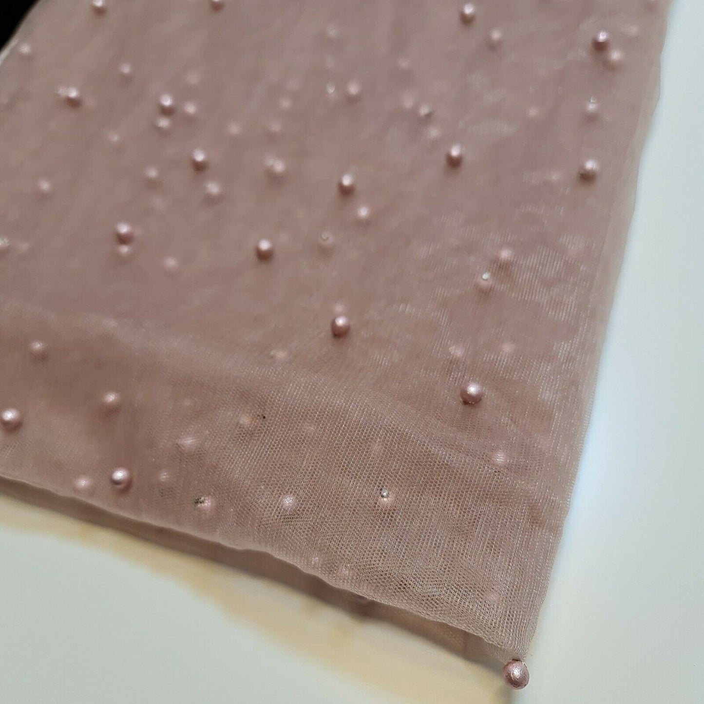 Tulle Beaded Pearl Lace Net Fabric – 58" Wide for Bridal Veils, Wedding Backdrops & Décor