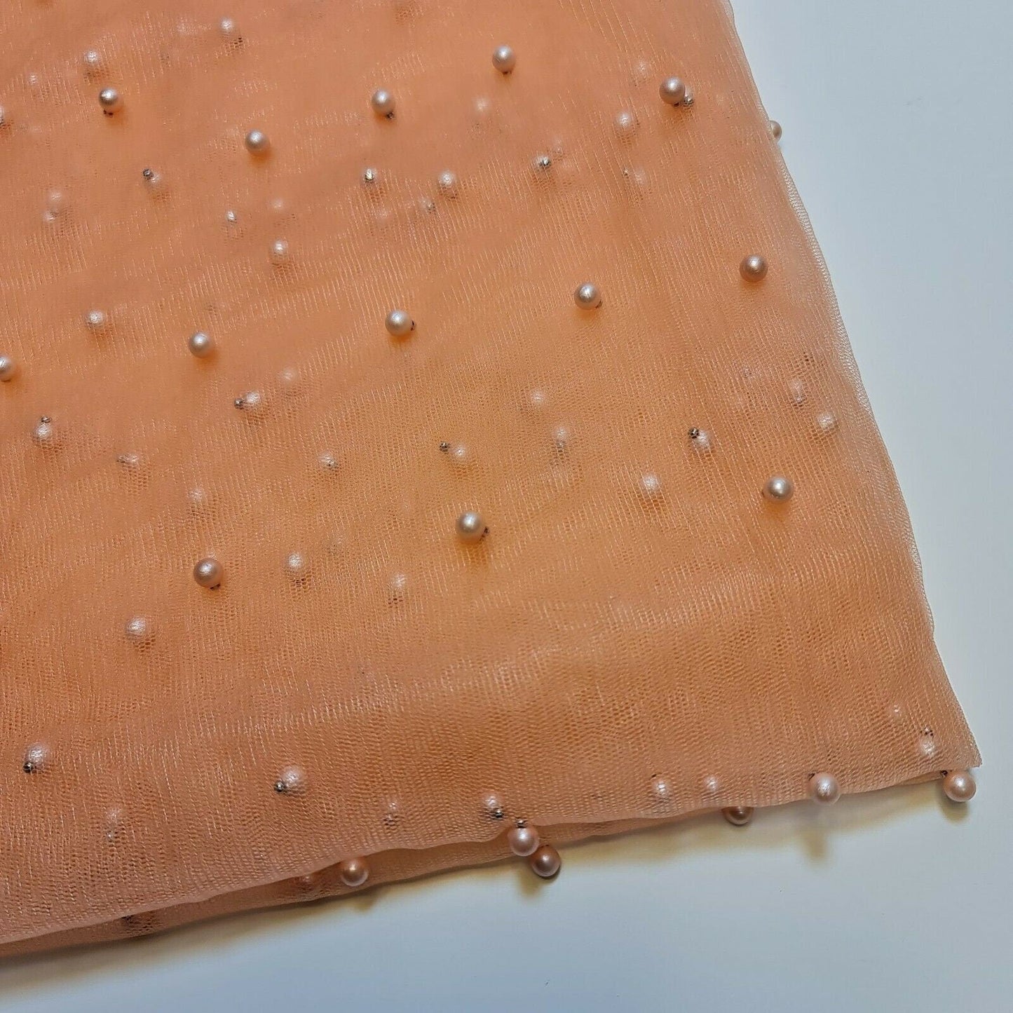 Tulle Beaded Pearl Lace Net Fabric – 58" Wide for Bridal Veils, Wedding Backdrops & Décor