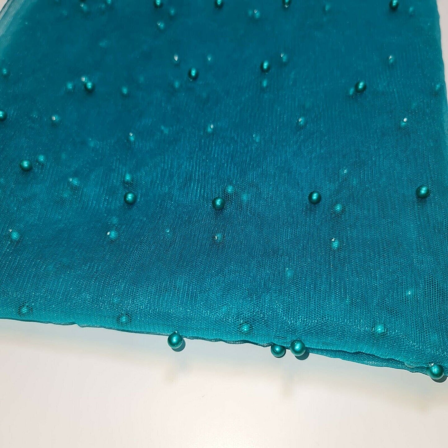 Tulle Beaded Pearl Lace Net Fabric – 58" Wide for Bridal Veils, Wedding Backdrops & Décor