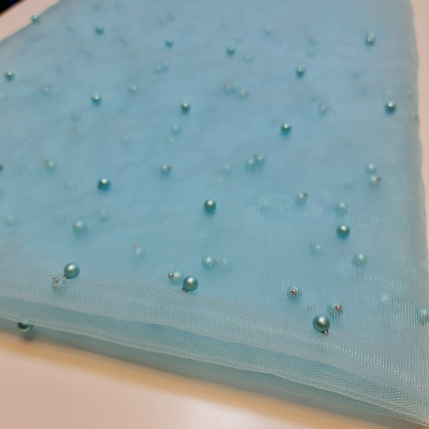 Tulle Beaded Pearl Lace Net Fabric – 58" Wide for Bridal Veils, Wedding Backdrops & Décor