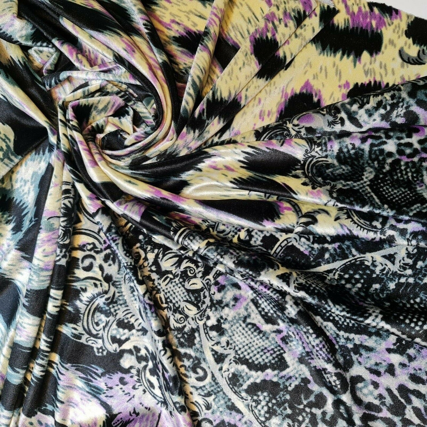 Stretch Animal & Floral Printed Velvet Fabric – 58" Wide Soft Upholstery, Patchwork & Craft Material - Textile Station