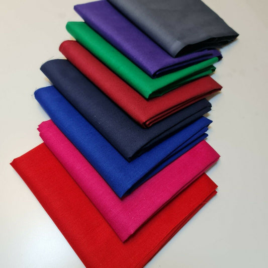 100% Cotton Fat Quarter Bundle – 8 Bright Plain Solid Colours, 50x50cm for Quilting & Patchwork - Textile Station
