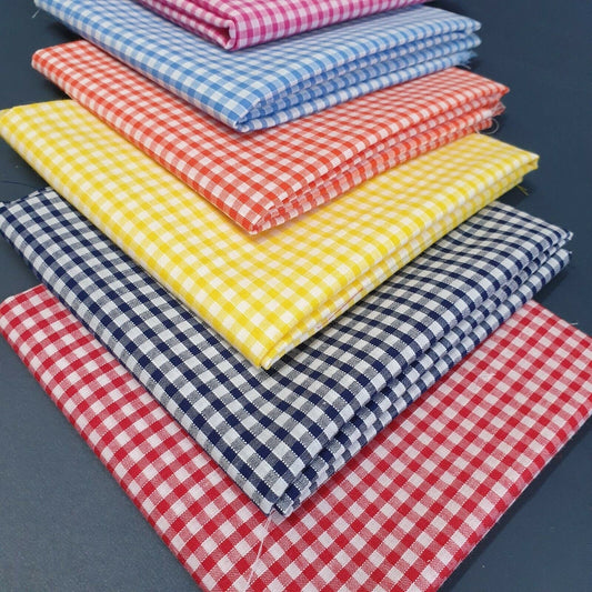 Polycotton Bundle – 6 Gingham 1/4" Check Fat Quarters (50x50cm) for Quilting & Patchwork - Textile Station