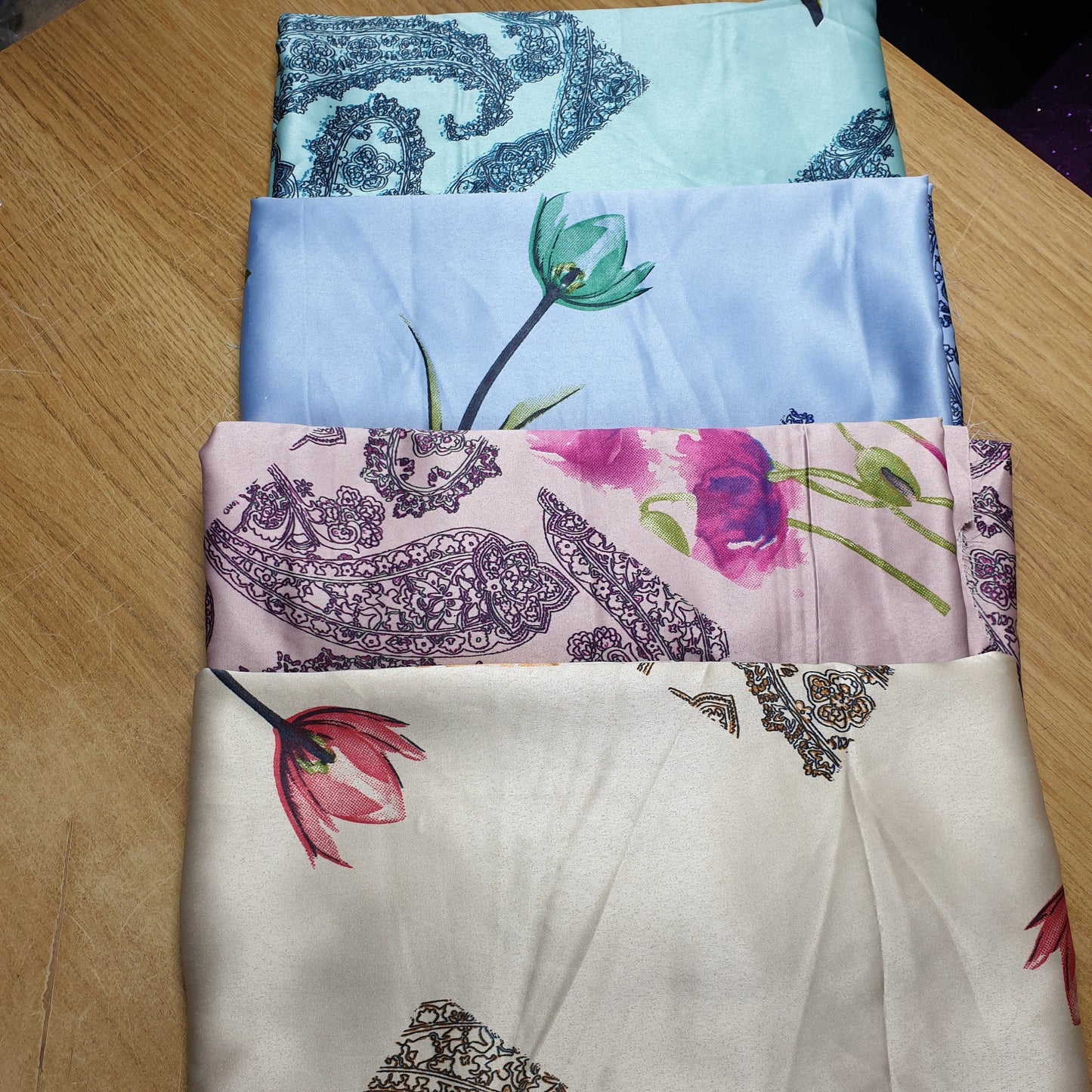 Floral Silk Satin Printed Dress Drape Fabric Material 58" By The Meter d#4 (Colour 2)