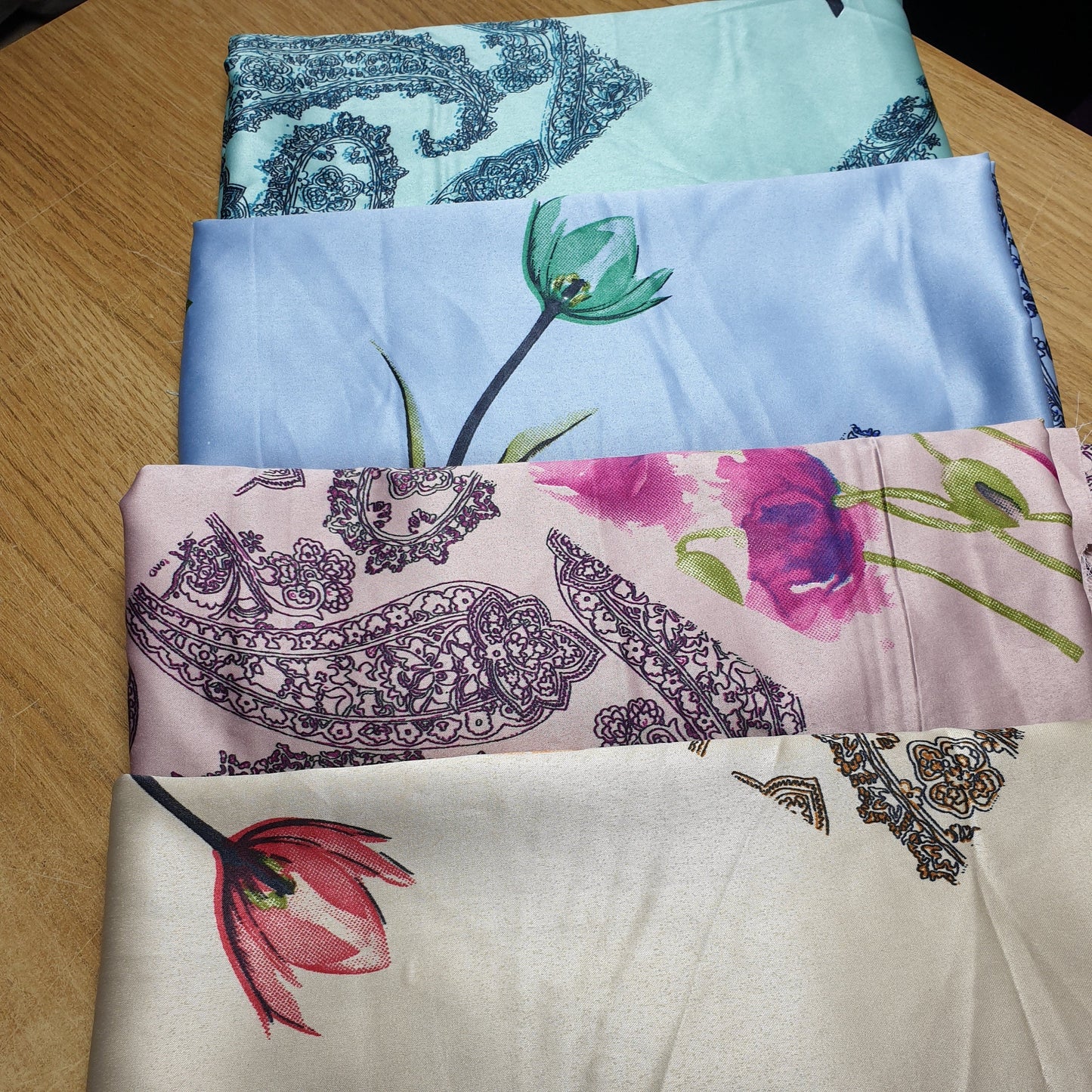 Floral Silk Satin Printed Dress Drape Fabric Material 58" By The Meter d#4 (Colour 2)