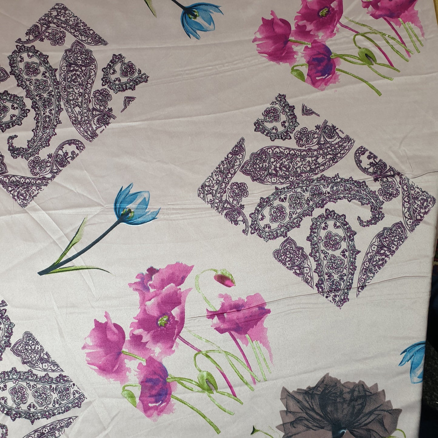 Floral Silk Satin Printed Dress Drape Fabric Material 58" By The Meter d#4 (Colour 2)