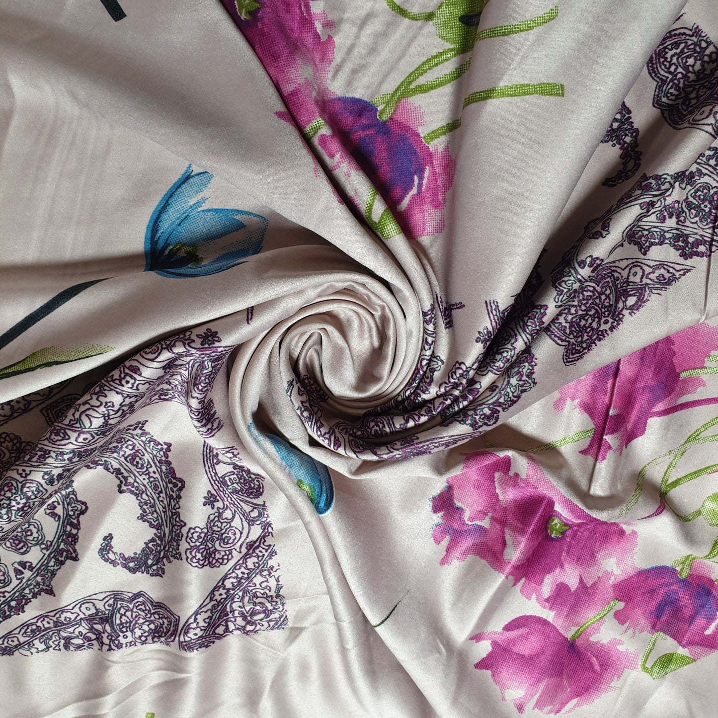 Floral Silk Satin Printed Dress Drape Fabric Material 58" By The Meter d#4 (Colour 2)