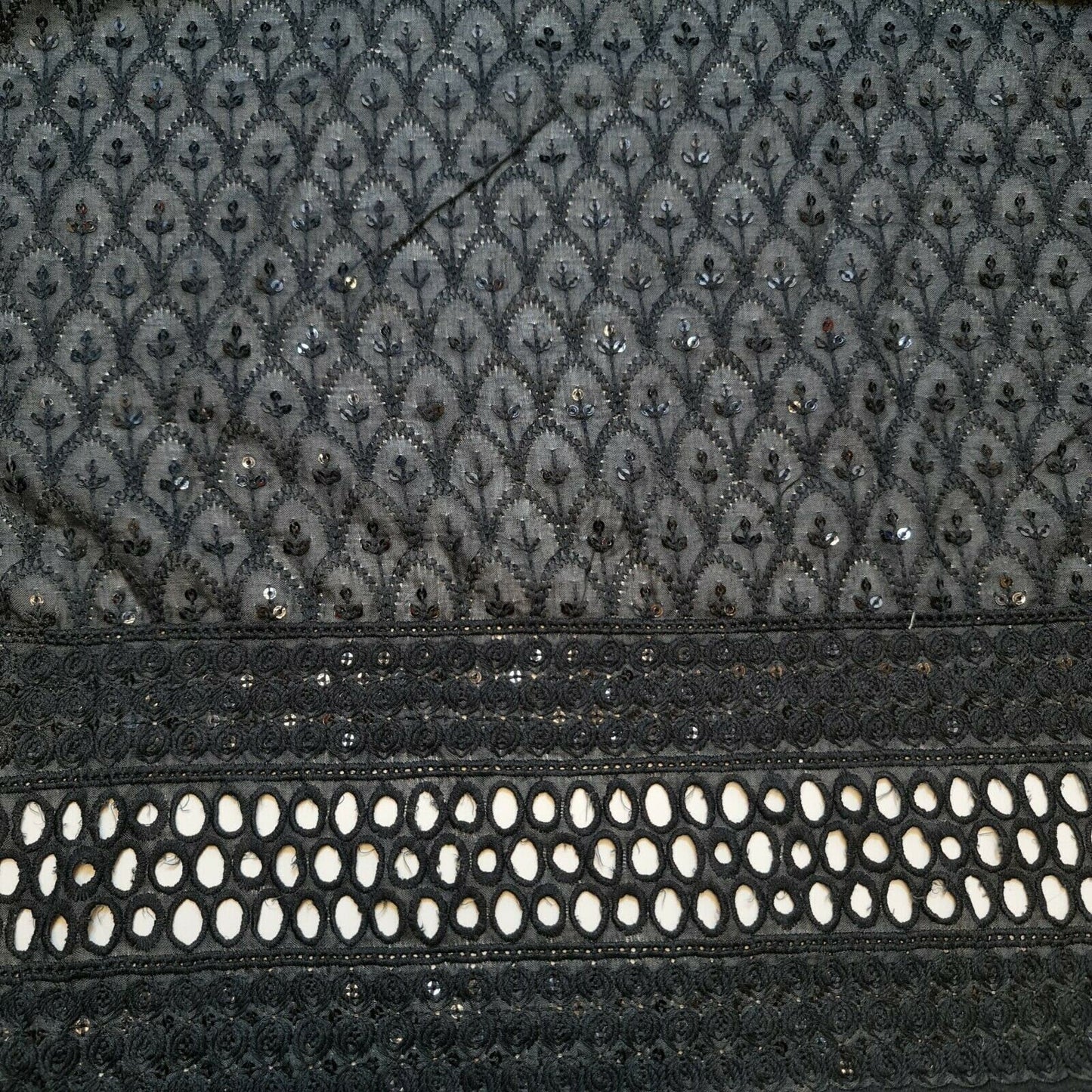 New Cotton Lawn Soft Broderie Anglaise Embroidery Border Dress Craft Fabric 50"J (Black)