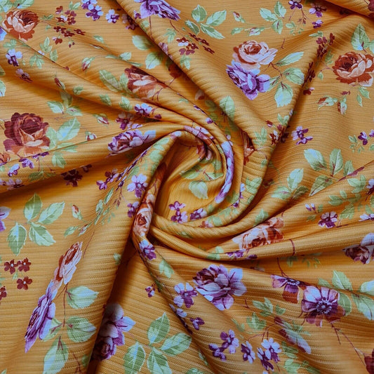 Floral Stripe Ribbed Poly Viscose Stretch Jersey – Dress & Craft Fabric 58" Wide - Textile Station