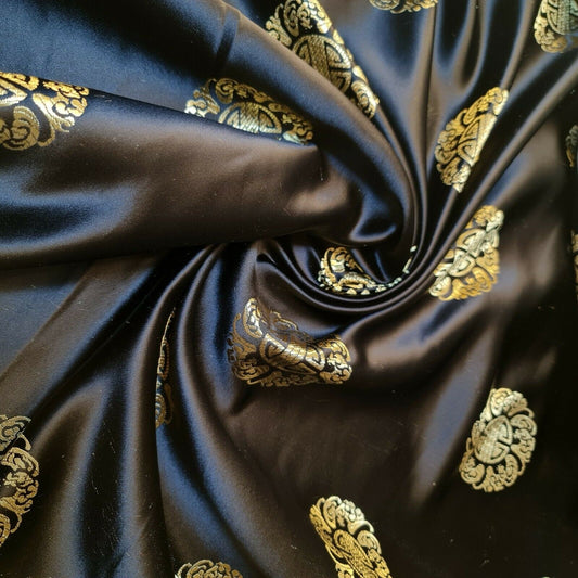 Black Oriental Chinese Embroidery Brocade Poly Silk Satin Jacquard Fabric – 45" Wide - Textile Station