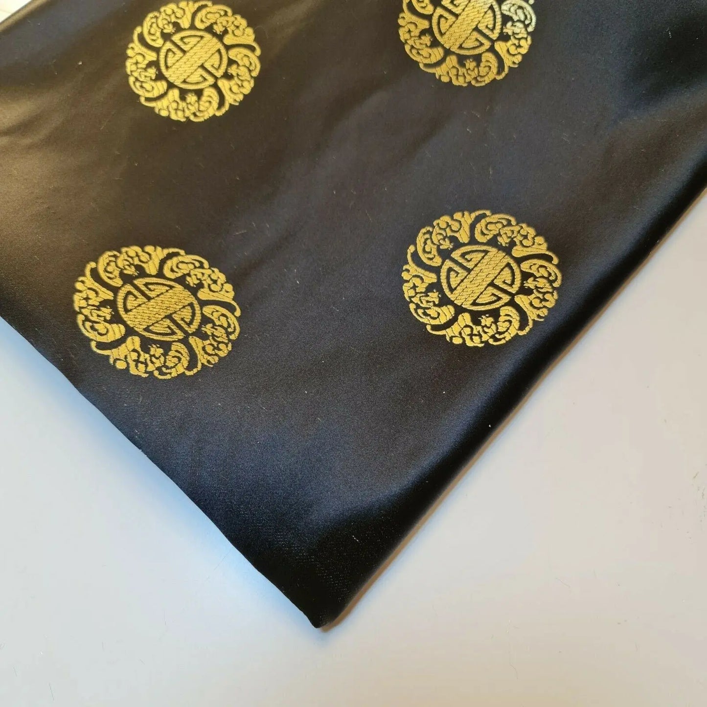 Oriental Chinese Circle Vector Brocade Fabric | Embroidered Poly Silk Satin Jacquard 45" (114cm) Wide Dress, Costume & Craft Material β Sold by the Metre