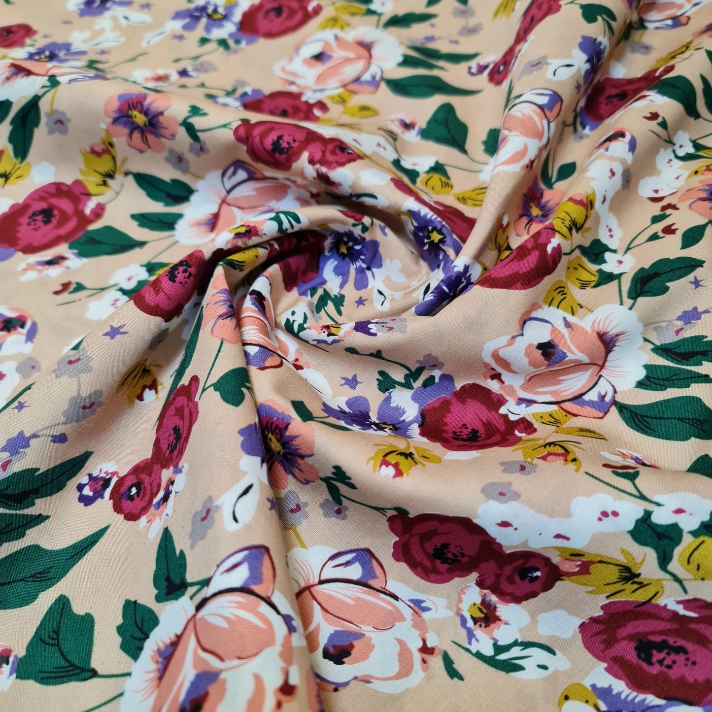 100% Cotton Poplin Floral Bloom Print Fabric – Dress & Craft Material 58" Wide - Textile Station