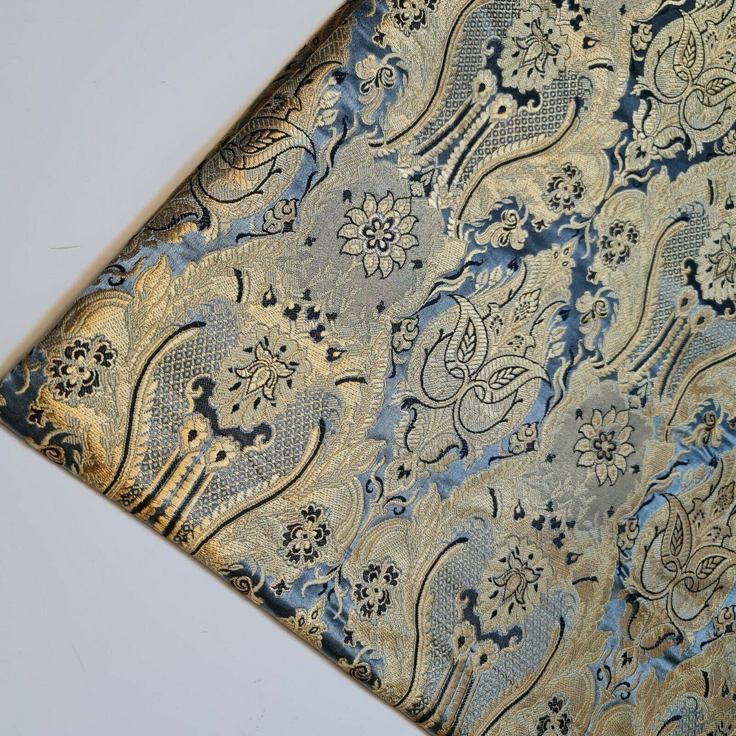 Ornamental Damask Banarasi Brocade Fabric – Premium Indian Gold Metallic Jacquard Material 44" Wide