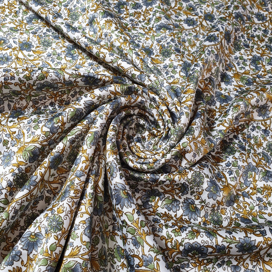 Floral Silk Satin Printed Fabric – 58" Wide Soft Silky Dress & Drape Material by the Metre