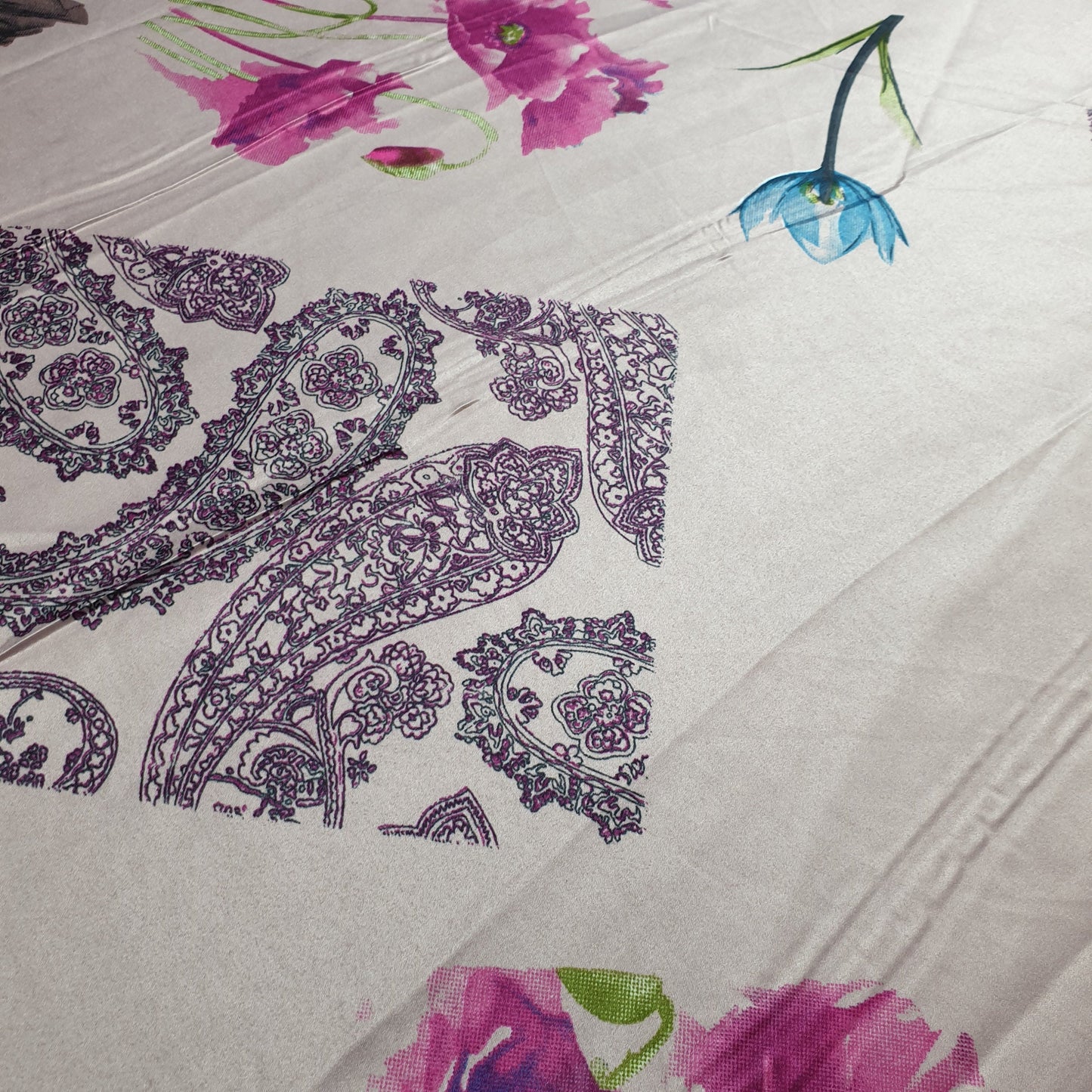 Floral Silk Satin Printed Fabric – 58" Wide Soft Silky Dress & Drape Material by the Metre