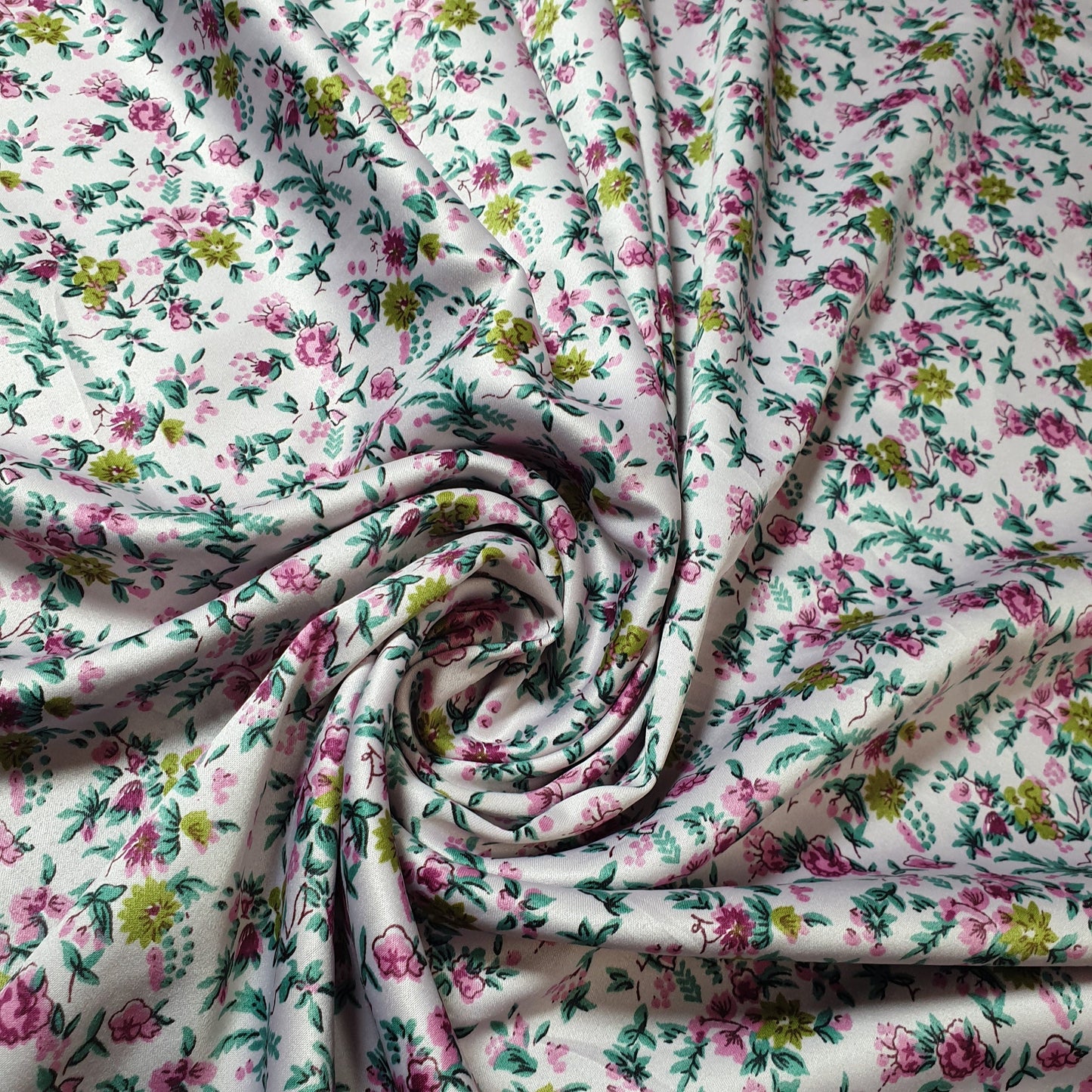 Floral Silk Satin Printed Fabric – 58" Wide Soft Silky Dress & Drape Material by the Metre