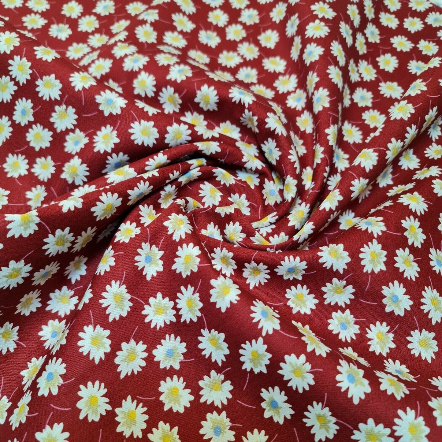 100% Cotton Poplin Daisy Flower Print Fabric – Dress & Craft Material 58" Wide - Textile Station