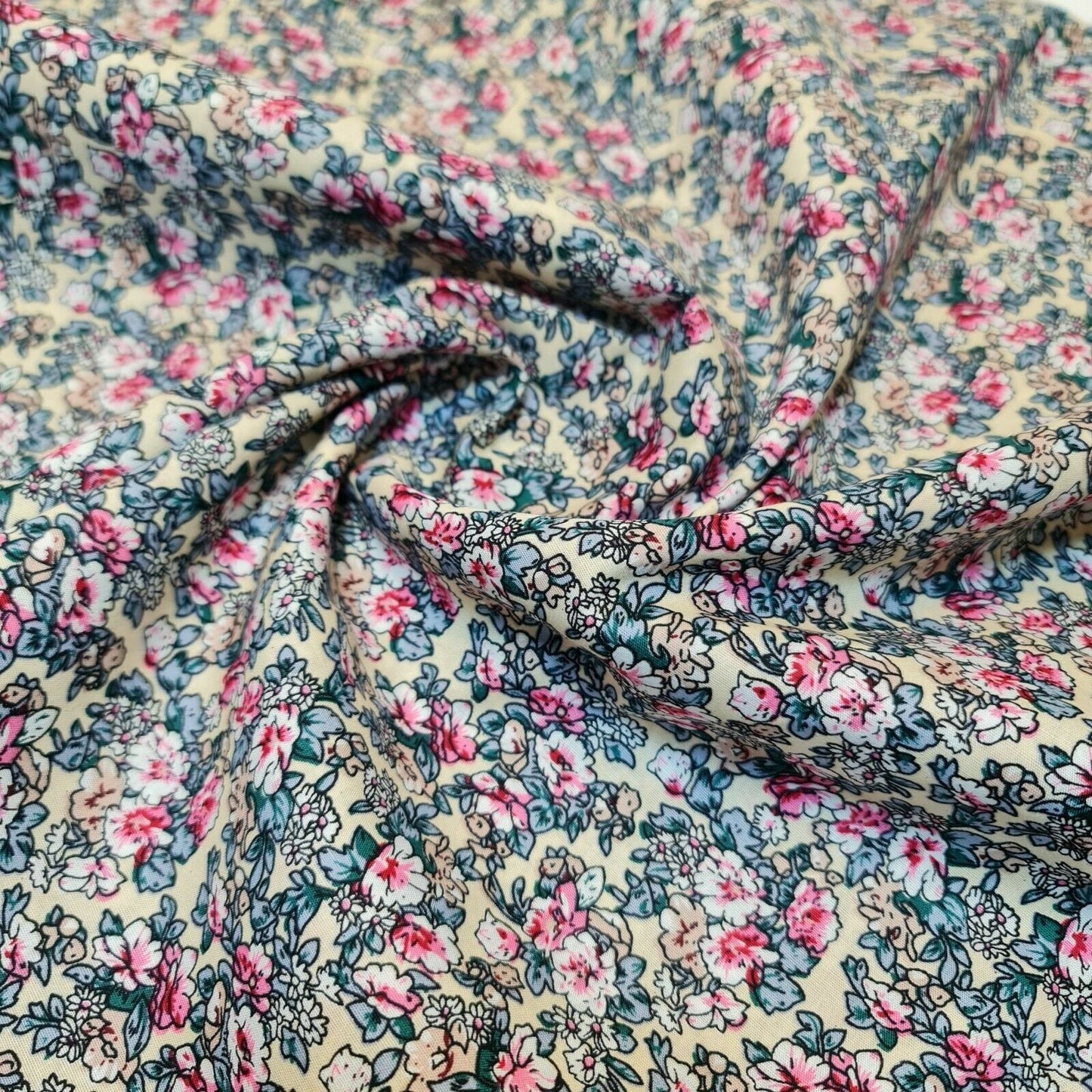 Wild Floral 100% Cotton Poplin Daisy Flower Print Fabric – Dress & Craft Material 58" Wide - Textile Station