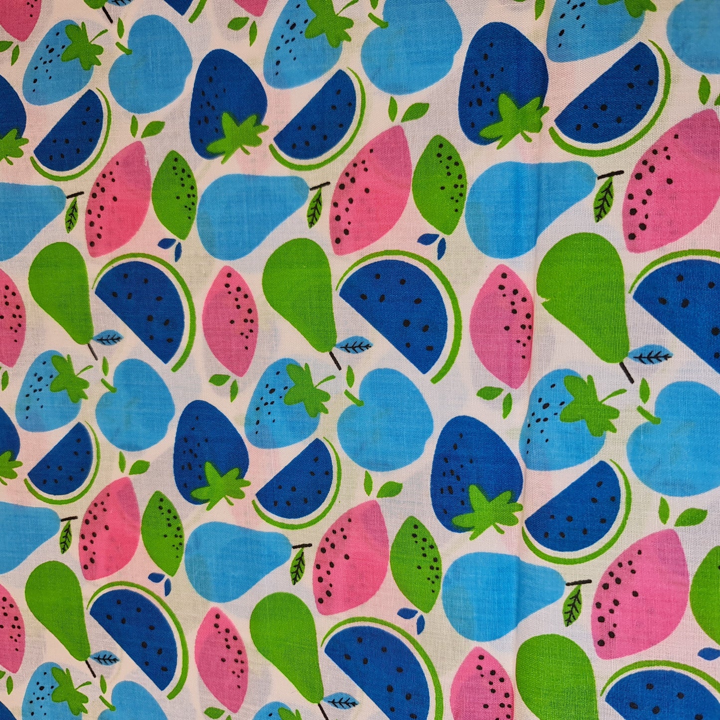 Kids Print 100% Cotton Poplin Fabric – Fruit Designs (Apple, Pear, Watermelon) 44" Wide - Textile Station