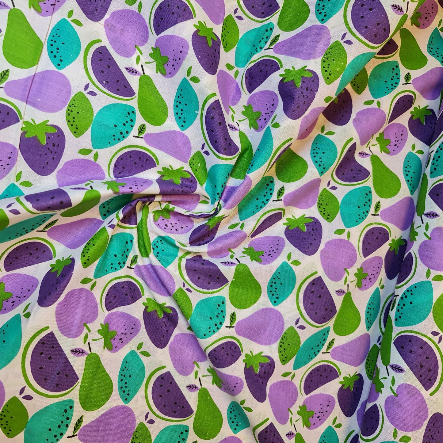 Kids Print 100% Cotton Poplin Fabric – Fruit Designs (Apple, Pear, Watermelon) 44" Wide - Textile Station