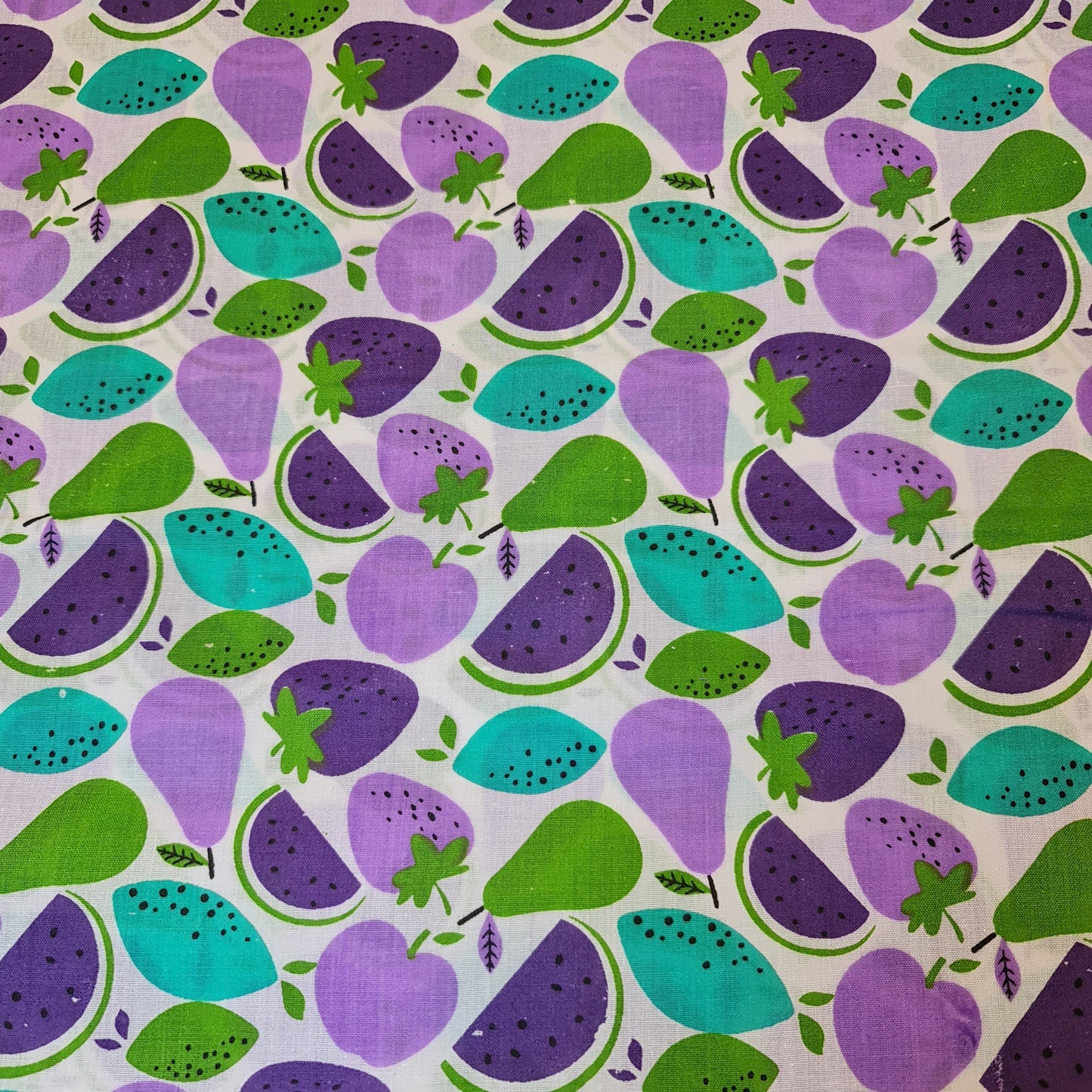 Kids Print 100% Cotton Poplin Fabric – Fruit Designs (Apple, Pear, Watermelon) 44" Wide - Textile Station