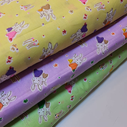 Kids Print 100% Cotton Poplin Fabric – Rabbit Print, 44" Wide Soft Dressmaking & Craft Material by the Meter