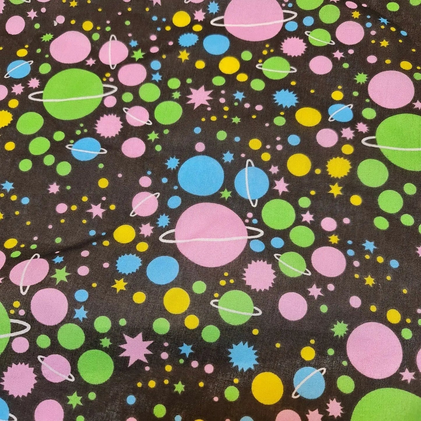 Universe Galaxy Print Polycotton Fabric | 44" (112cm) Wide Black Base Stars & Planets Kids Dress & Craft Material β Sold by the Metre